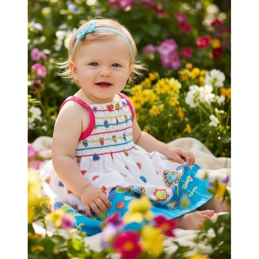 Park Bench Kids Floral 2 Piece Pink Floral Smocked Dress Set Size 6/9 6 9 months